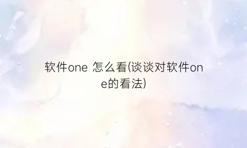 软件one怎么看(谈谈对软件one的看法)